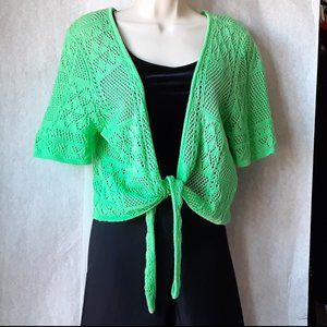 Alfred Dunner Women's Shrug Sweater Open Knit Short Sleeve Tie Front cardigan, M